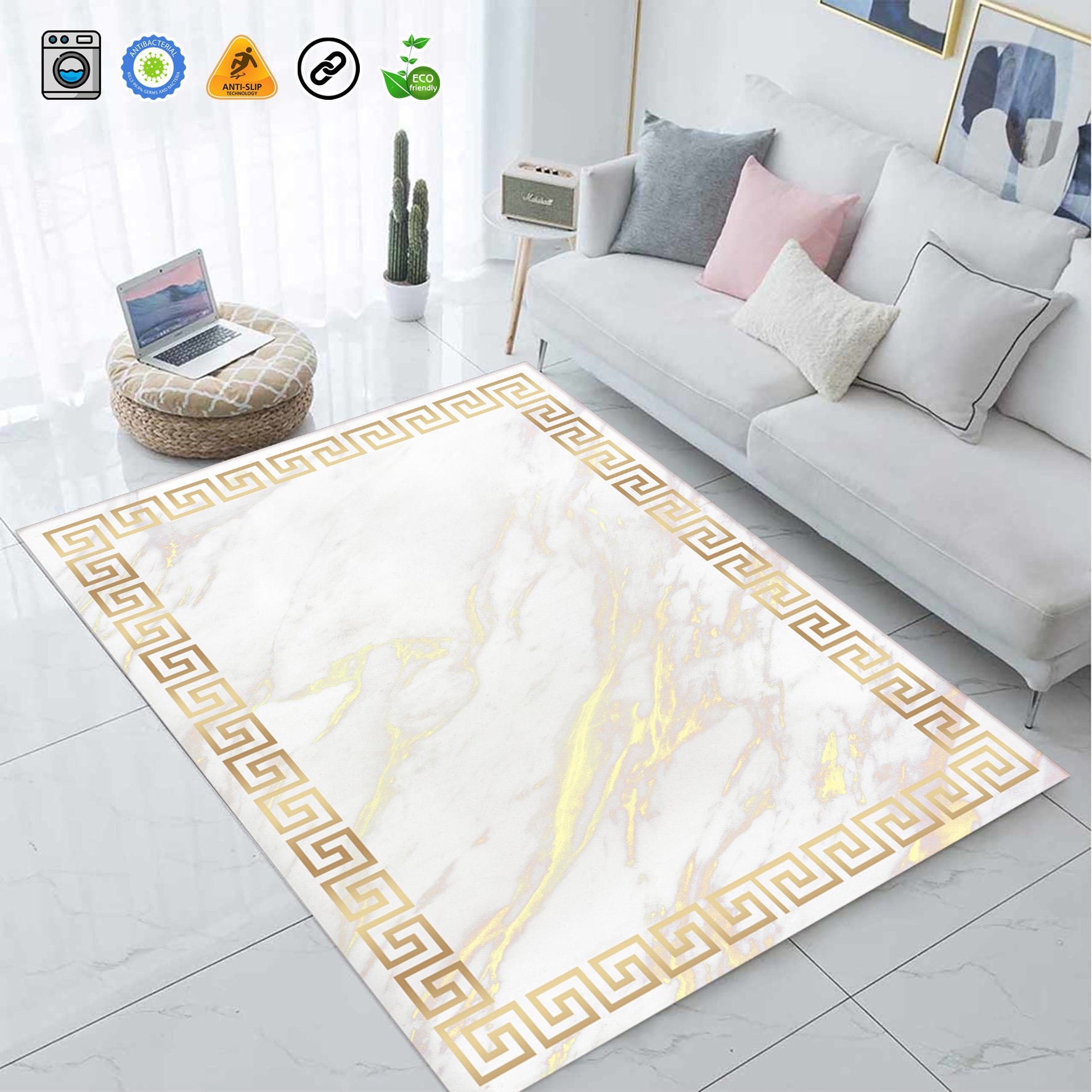 Discover Marble pattern, Gold Framed, Lux Rug, home Decor rug, area rug, bedroom rug