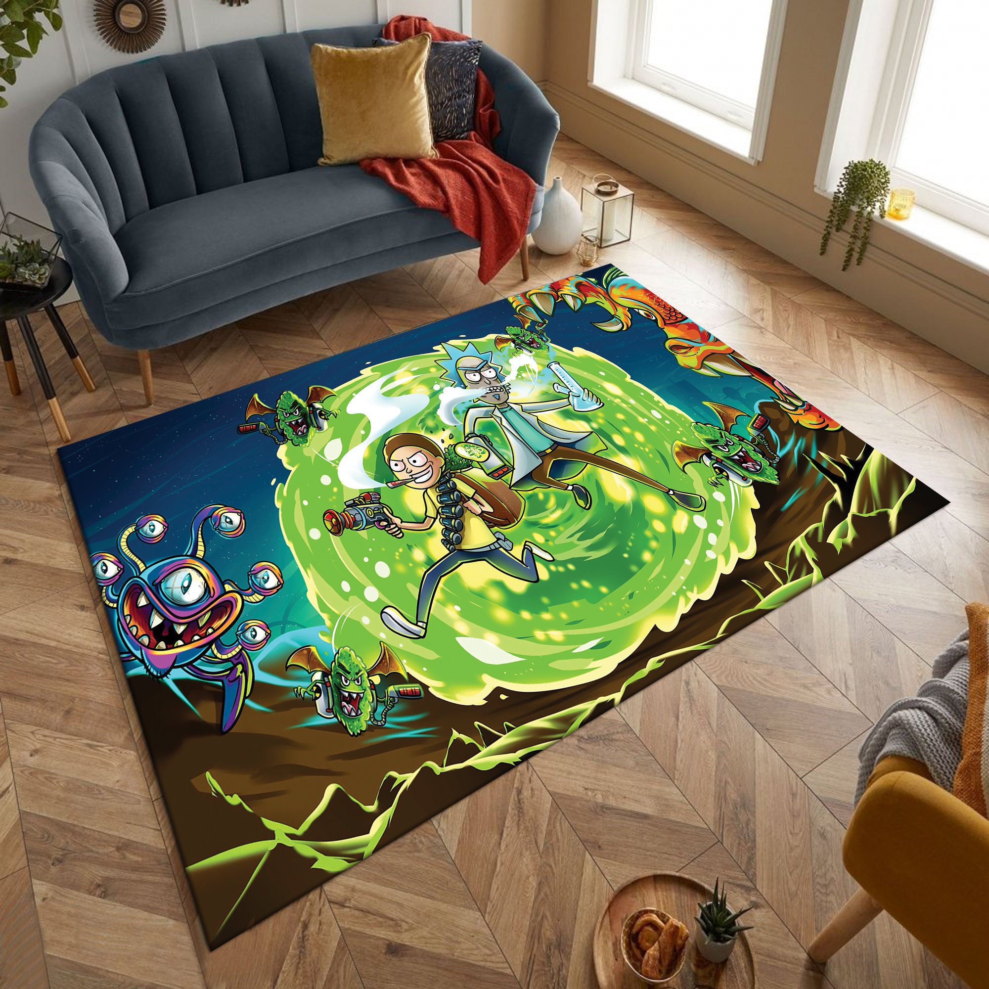 Discover Rick and Rickandmorty,Movie rug,Custom Rug,Area rug,Living room rug,Personalized rug,Home decor carpet,Minimalist rug