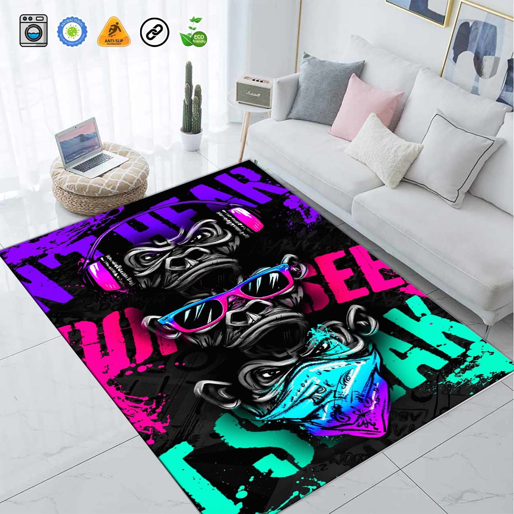 Monkey – illustrated animals area rug carpet in 2023