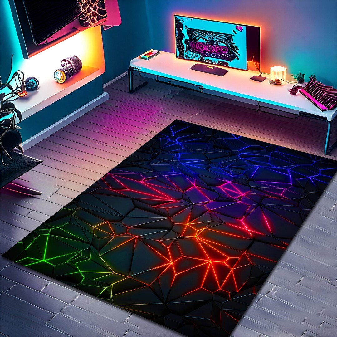 Neon Pattern Rug, Colorful Rug, Gamer Rug, Gaming Rug, Play Room Rug