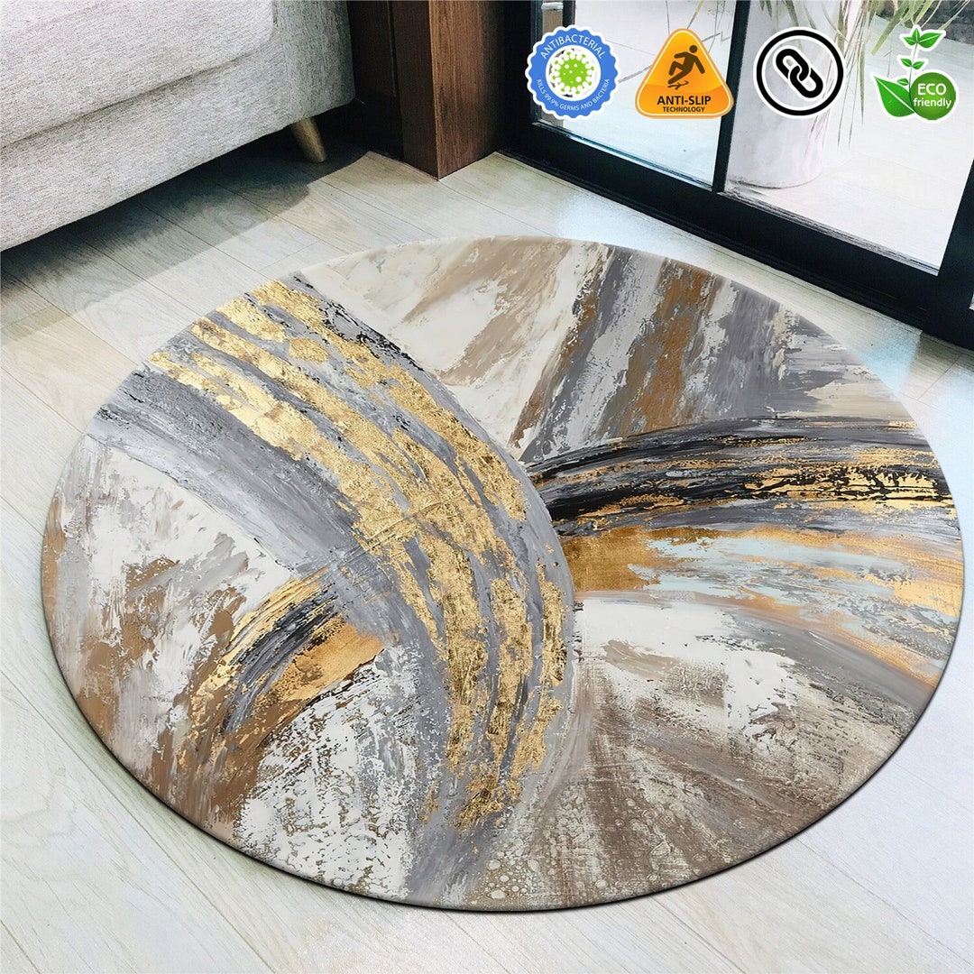 Gray and Gold Rug, Marble Area Rug, for Living Room, Modern Gold