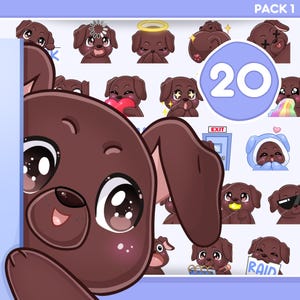 20 émoticônes pour chien Twitch pour Twitch, Discord, Kick, Tiktok et tous les streams et chats [Labrador retriever / Chien classique, COULEUR : marron]