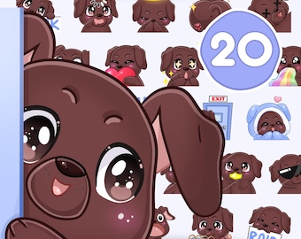 Emotki dla psów Twitch, 20 szt. na Twitch, Discord, Kick, TikTok i dowolny stream i czat [Labrador Retriver / Klasyczny pies, KOLOR: Brązowy]