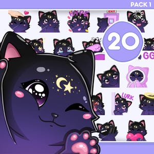 Émoticônes de chat de Pentecôte lune et étoiles, 20 émoticônes de chat céleste pour Twitch, Discord, Tiktok et n'importe quel flux et chat