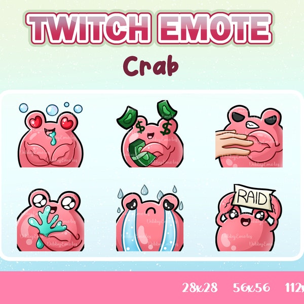 Crab Emotes Set for Streamers - Spicy up your Twitch, Discord, and YouTube chats with these adorable crustacean emotes
