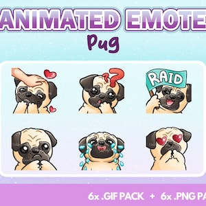 Animated Dog Emote Cute Pug Emotes Twitch - 6 Emotes Pack