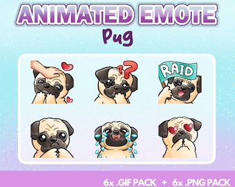 Animated Dog Emote Cute Pug Emotes Twitch - 6 Emotes Pack