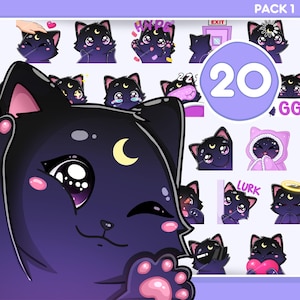 Moon Cat Emotes, 20pcs Cat Emotes for Twitch, Discord, Tiktok and Any Stream and Chat
