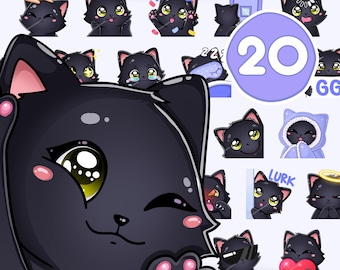 Black Cat Emote, 20 Pcs Kitten Emoticons for Twitch, Discord, Tiktok and Any Stream and Chat