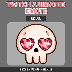 Skull Emote, Animated Skull Emote With Heart Eyes  for Twitch