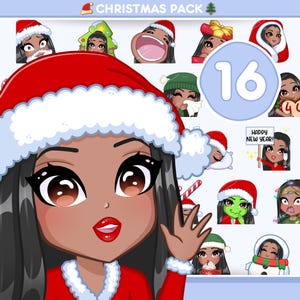 Black Girl emotes for Christmas, Bundle for twitch, discord and any stream and chat [female ELENORE: Black hair / Brown eyes / Caramel skin]