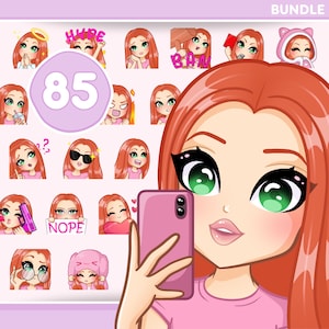 Red Girl Emotes, Bundle 85pcs for discord, twitch, tiktok and any stream and chat [female PEYTON: Ginger Hair /Green eyes /Pale skin]