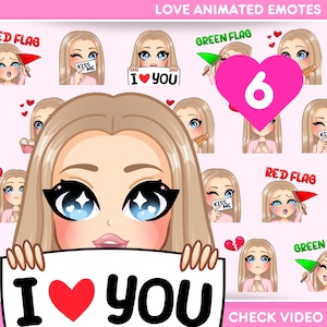 Animated Girl Emotes, 6 pcs Love Emotes for Twitch, discord and any stream and chat [female ALLISON: Blonde hair / Blue eyes /Pale skin]