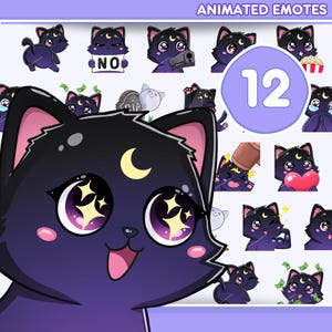 Animated Moon Cat Emotes, 12 Moon Cat Emotes for Twitch, Discord, Tiktok, and Any Stream and Chat (STATIC + ANIMATED)