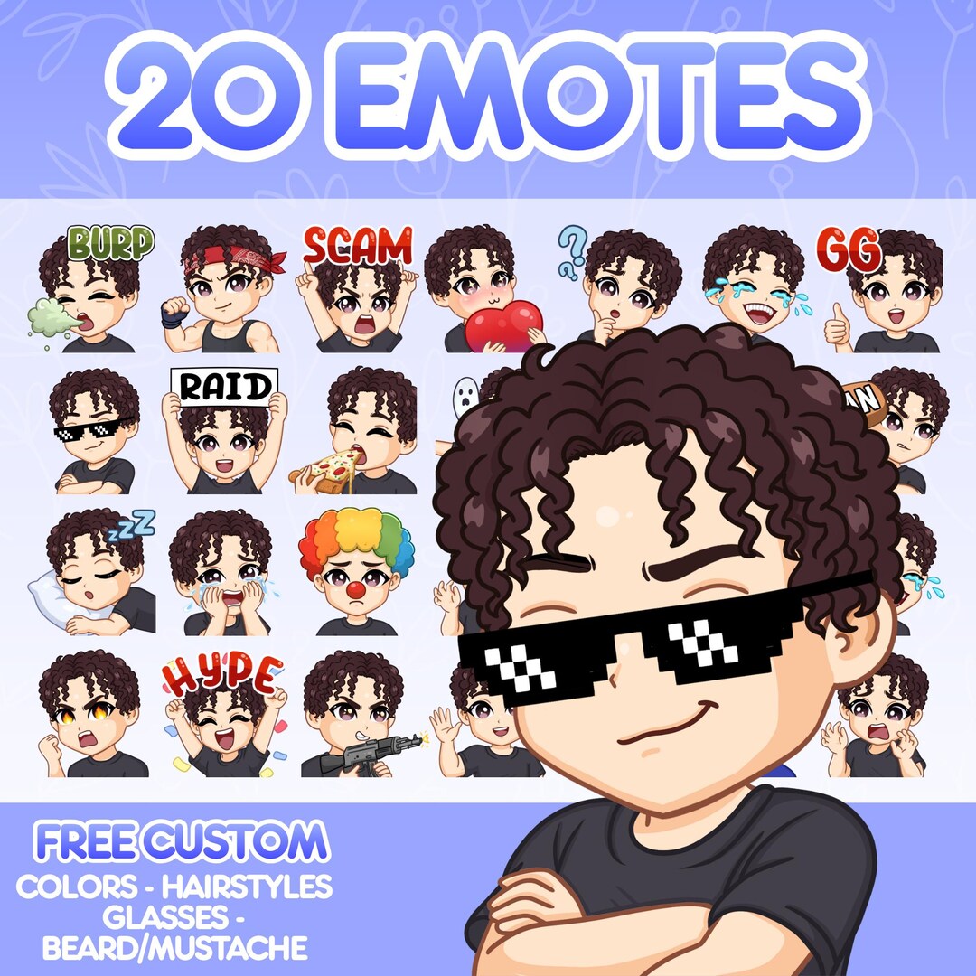 Boy Twitch Emotes Bundle | Male Chibi Emotes Pack | Cute Custom ...