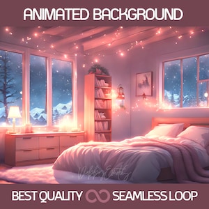 冬の Vtuber 背景、アニメーション化されたクリスマス背景、雪の降る部屋の背景、Vtuber ストリーム デザイン、Vtuber アセット、Vtuber オーバーレイ