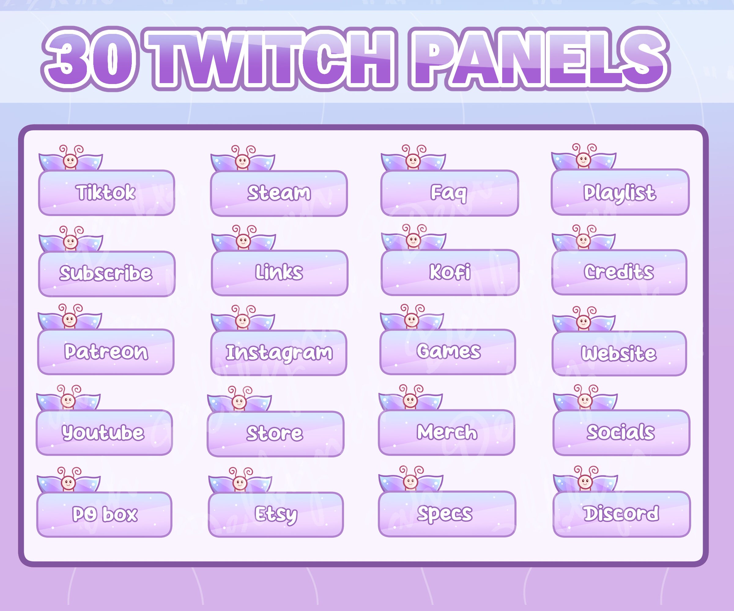 Twitch Panels Butterfly for Twitch Stream Schedule - 30 Violet Panels ...