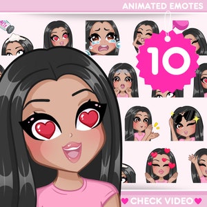 Emote animate per ragazze per Twitch, 10 pezzi per qualsiasi streaming e chat [DIANA Donna: Capelli neri/Occhi marroni/Carnagione chiara]