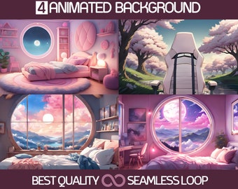 Vtuber Background Animated, Vtuber Pink Background, Vtuber Stream Design, Vtuber Assets, Vtuber Overlay - 4 Pack