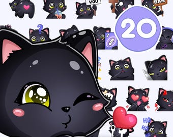 Black Cat Emote, 20 Pcs Kitten Emotes for Twitch, Discord, Tiktok and Any Stream and Chat