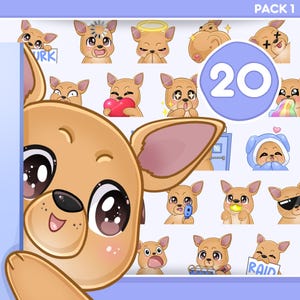 Dog emotes, chihuahua emotes 20 pcs for Twitch, discord, kick, tiktok and any stream and chat [ chihuahua / pinscher, COLOR: Brown ]