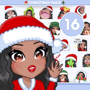 Black Girl emotes for Christmas, Bundle for twitch, discord and any stream and chat [female ELENORE: Black hair / Brown eyes / Caramel skin]
