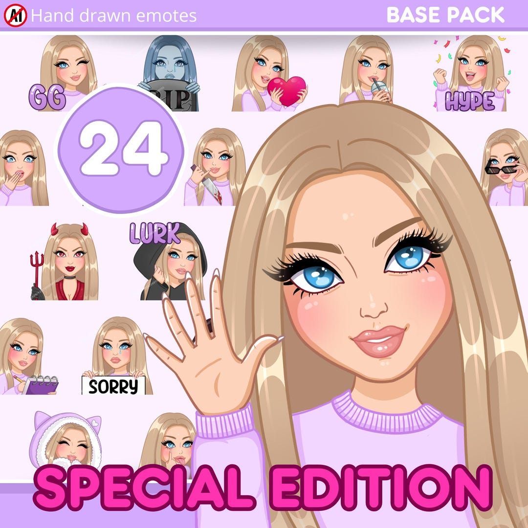 Girl Twitch Emotes, Pack 24 Stück für Discord, und jedem