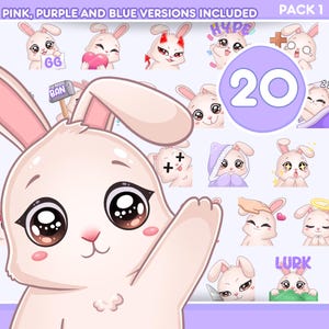 Bunny Emotes, 20pcs White Rabbit Emotes for Twitch, Discord, Tiktok and Any Stream and Chat, Chibi Kawaii emotes