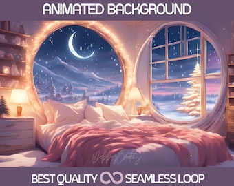 Fondo de Navidad para Vtuber, fondo animado para invierno, fondo de sala virtual, diseño de transmisión de Vtuber, recursos de Vtuber, superposición de Vtuber