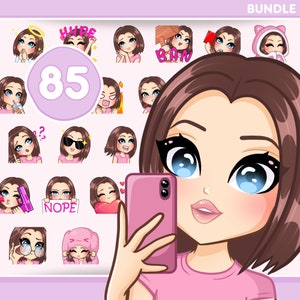 Kurzhaar-Mädchen-Emotes, Bundle 85 Stück für Discord, Tiktok, YouTube und jeden Stream und Chat [weibliche KEYRA: Braune Haare / Blaue Augen / Blasse Haut]