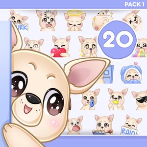 Dog emotes, chihuahua emotes 20 pcs for Twitch, discord, kick, tiktok and any stream and chat [ chihuahua / pinscher, COLOR: White ]
