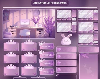 Purple Bunny Lofi Animated Twitch Overlay Pack