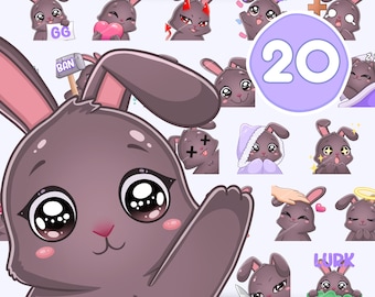 Bunny Emotes, 20 Stück braune Kaninchen Emotes für Twitch, Discord, Tiktok und beliebigen Stream und Chat, Chibi Kawaii Emotes