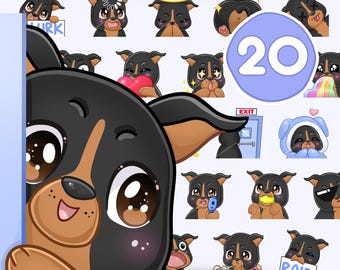 Emotki psa, Dobermann 20 sztuk na Discord, TikTok i dowolny strumień i czat [amerykański staffordshire terrier/ pitbull KOLOR: czarny/brązowy]