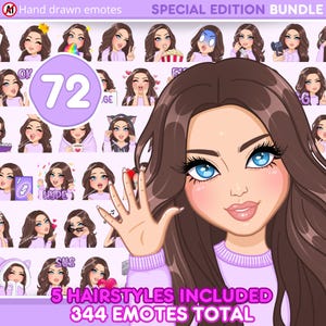 Twitch Girl Emotes, Emotes Bundle 72pcs, discord, youtube and any stream and chat [female SUSAN: Light Brown hair / Blue eyes / pale skin]