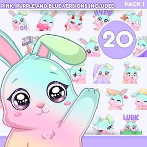 Bunny Emotes, 20pcs Rabbit Emotes for Twitch, Discord, Tiktok and Any Stream and Chat, Chibi Kawaii emotes
