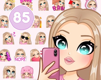 Cute Girl Twitch Emotes, Bundle 85pcs for discord, youtube and any stream and chat [female EMILY: Blonde hair / Crystal eyes / Pale skin]