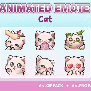 Animated Twitch Cat Emote White Cat Emote for twitch, discord and Youtube - 6 Emotes Pack