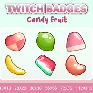 Twitch Sub Bit Badges Cute Candy Fruit Badge - 6 Sub/Bit Badge Pack