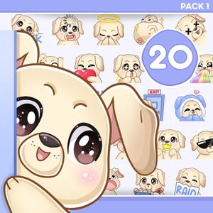20 émoticônes pour chiens pour Twitch, Discord, Kick, Tiktok et tous les streams et chats [Labrador retriever / Chien classique, COULEUR : beige]