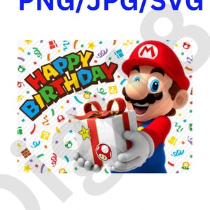 Super mario/ Joyeux anniversaire SVG, PNG, JPG/fichier coupé silhouette/Joyeux anniversaire/cricut/sublimation/Fond transparent/Mario/yoshi/
