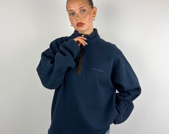 Sweat-shirt Columbia bleu marine à glissière sur un quart de l'année 2000