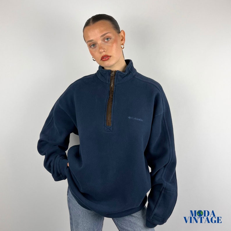 Felpa con zip a un quarto Y2K Navy Columbia immagine 4