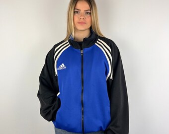 90s Vintage Black & Blue Adidas Track Jacket