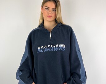 Y2K Navy Reebok NFL Seattle Seahawks fleece met kwartrits