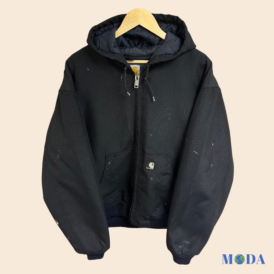 Black 90s Carhartt Workwear Hooded Jacket Etsy UK