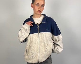 Vintage 80s Grey & Blue Adidas Full Zip Sweatshirt