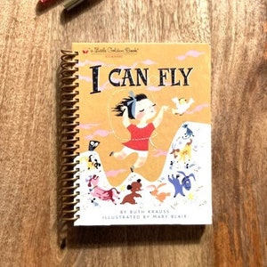 Diario pequeño dorado I Can Fly, diario reutilizado para escribir o dibujar, cuaderno espiral hecho a mano, regalo divertido