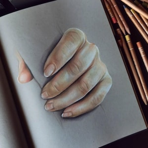 handstudie med färgpennor - original signerad teckning