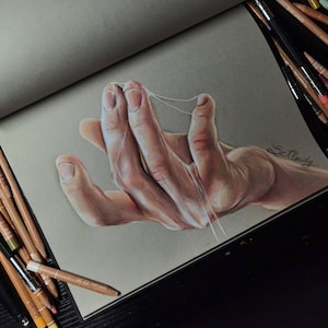 handstudie med färgpennor - original signerad teckning